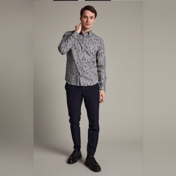 Matinique Grey Blue Floral Long Sleeve Men's Shirt. 100% cotton. Size L - Picture 2 of 14